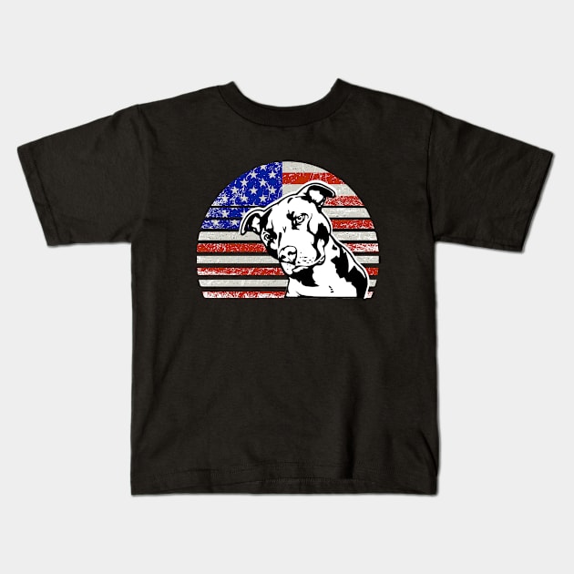 Staffordshire Bull Terrier Vintage dog on American flag - Staffordshire Bull Terrier DAD and MOM Gift Kids T-Shirt by YANISOVE